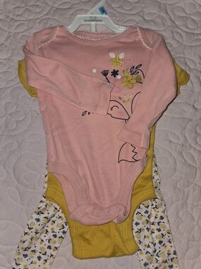 Koala Kids Pink and Yellow Floral Fox Bodysuit Set